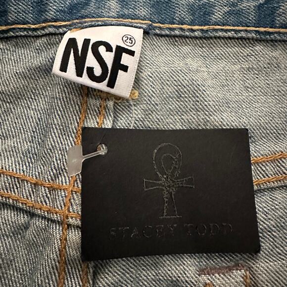 NSF blue denim distressed Chrissy cut off shorts 100% cotton 25 rolled up hem - Picture 4 of 9